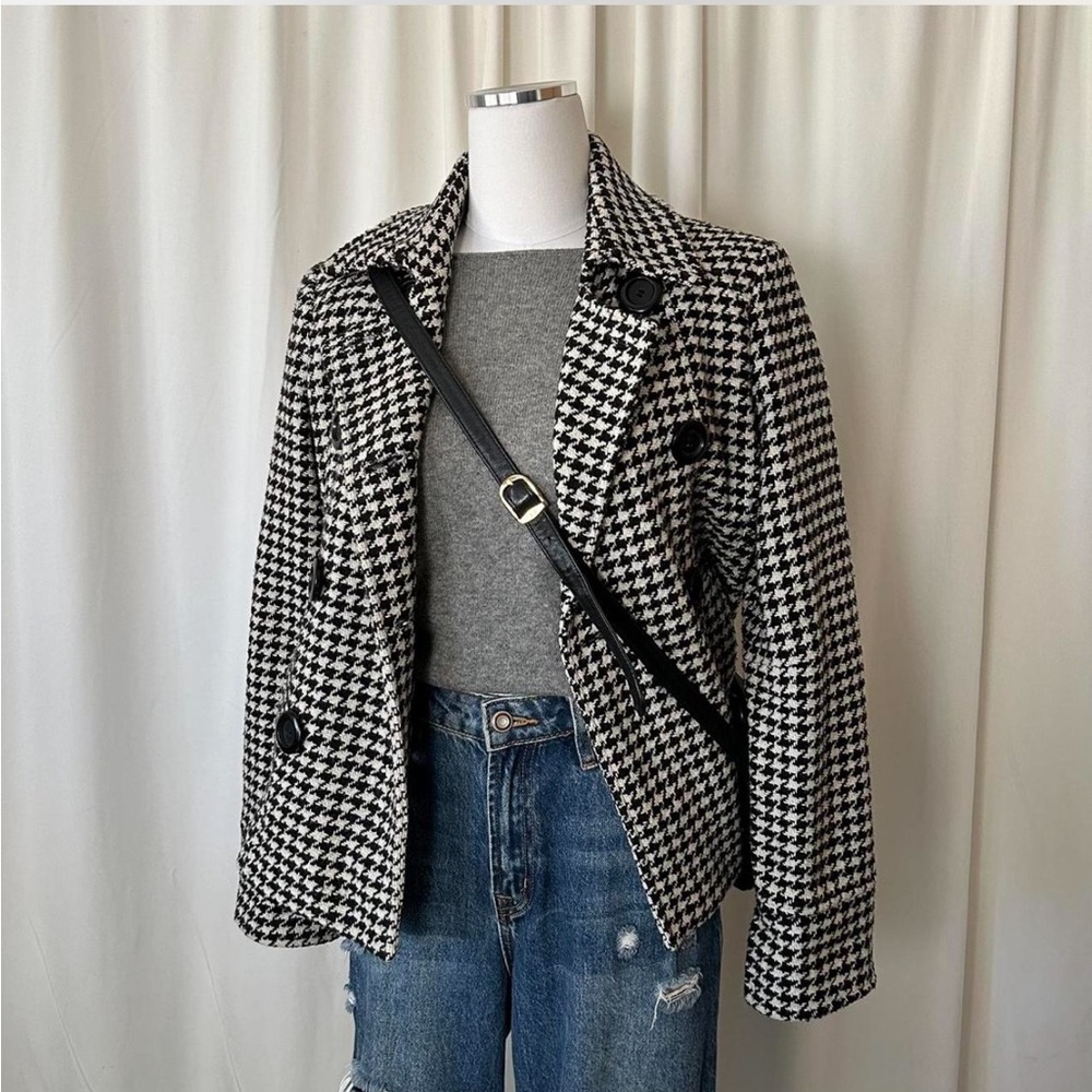 Vintage Y2K Mudd double-breasted Houndstooth Peacoat wool blend size medium - Picture 1 of 8